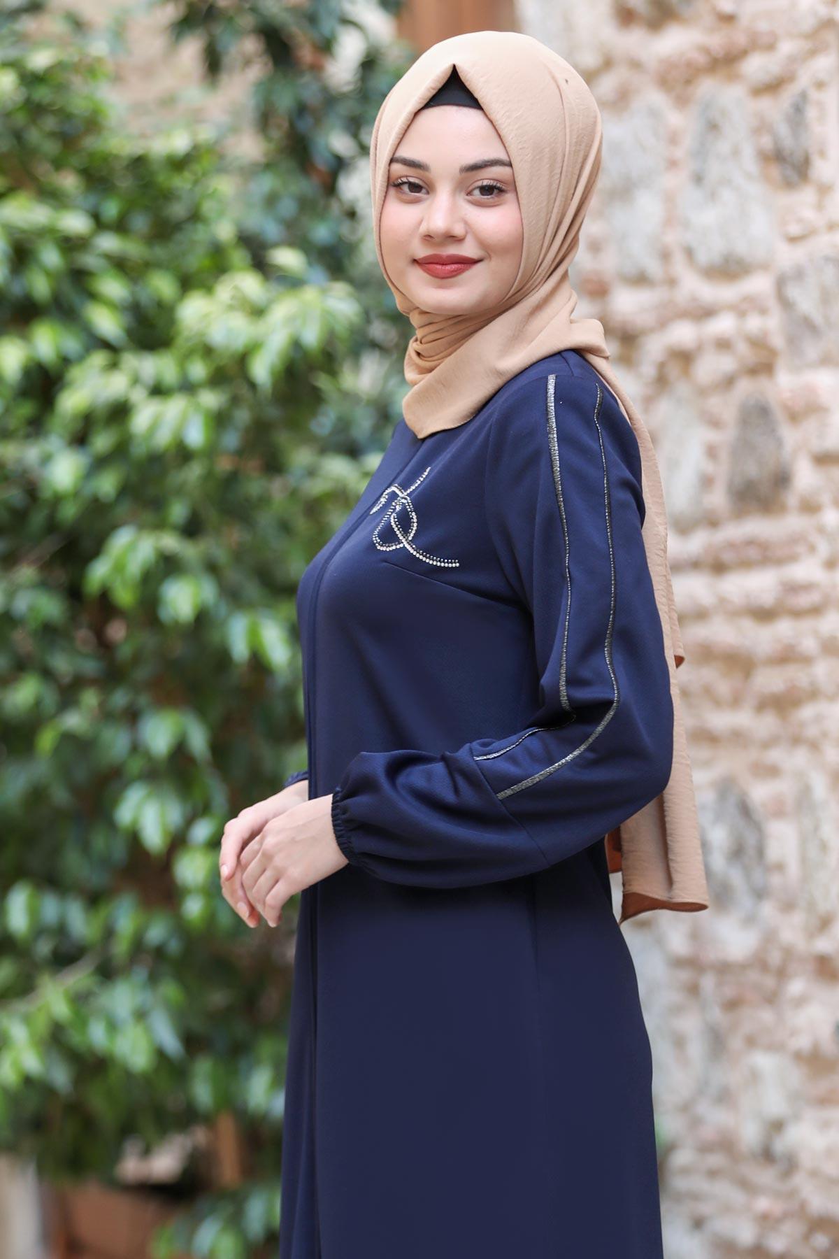 HİRA İŞLEMELİ FERACESN56-LACİVERTSefanisa