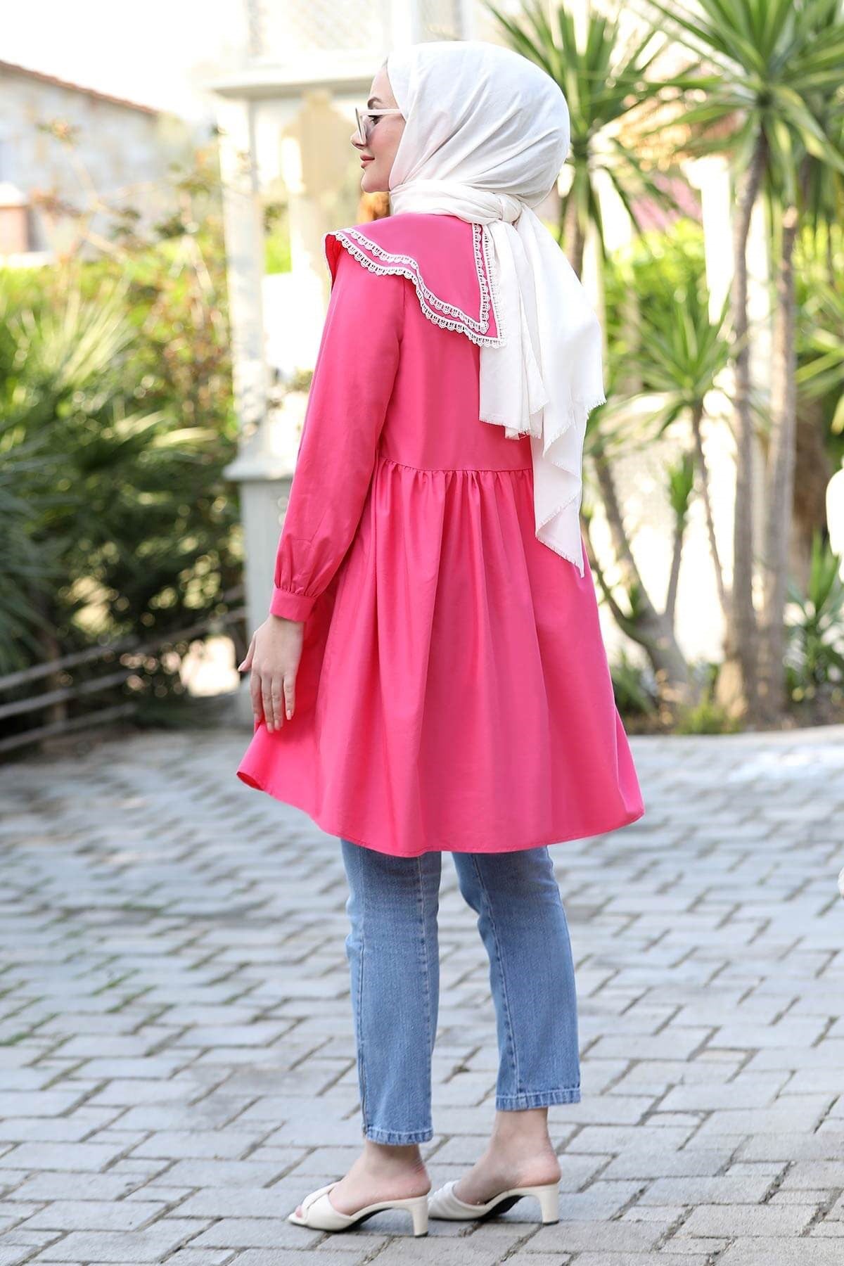 Yakası Dantelli Tunik Fuşya ST09ST10-FUŞYASeda Tiryaki