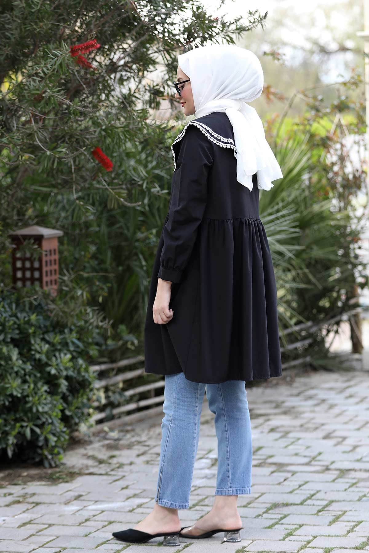 Yakası Dantelli Tunik Siyah ST09ST10-SİYAHSeda Tiryaki