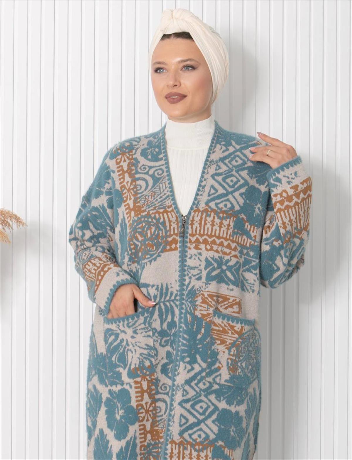 DESENLİ TRİKO CEKETT026-MAVİFahima Elite