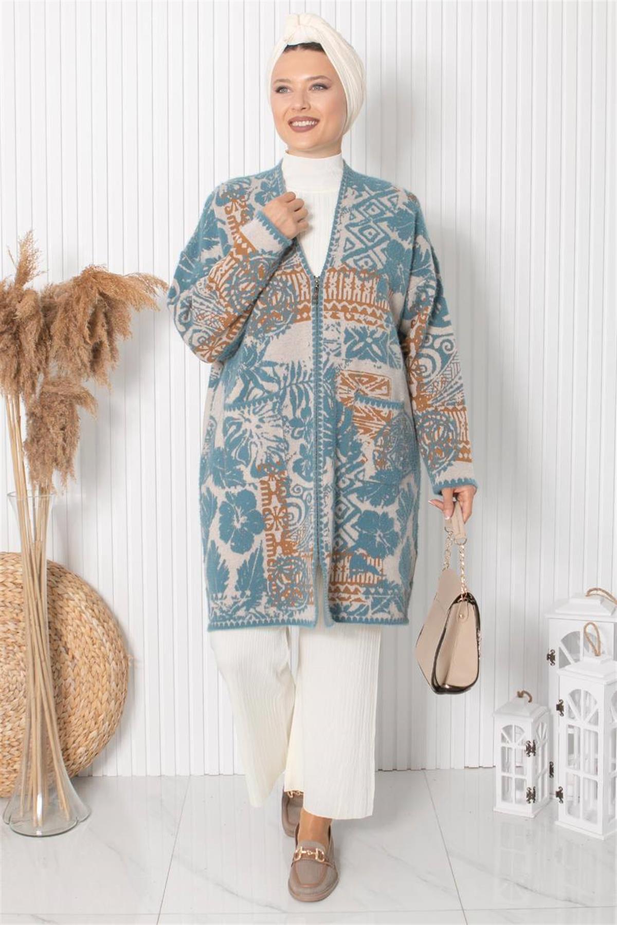 DESENLİ TRİKO CEKETT026-MAVİFahima Elite