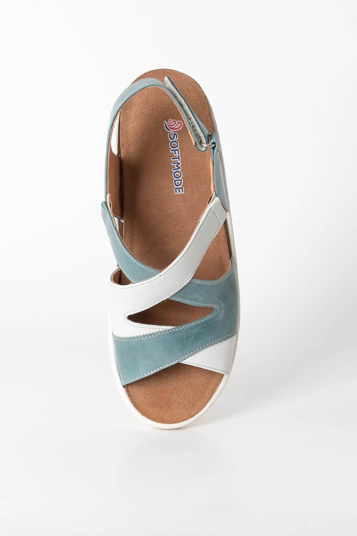 Sandales Anatomiques En Cuir Véritable Bleu ZND1365802ZND1365802-MAVİSoftMode