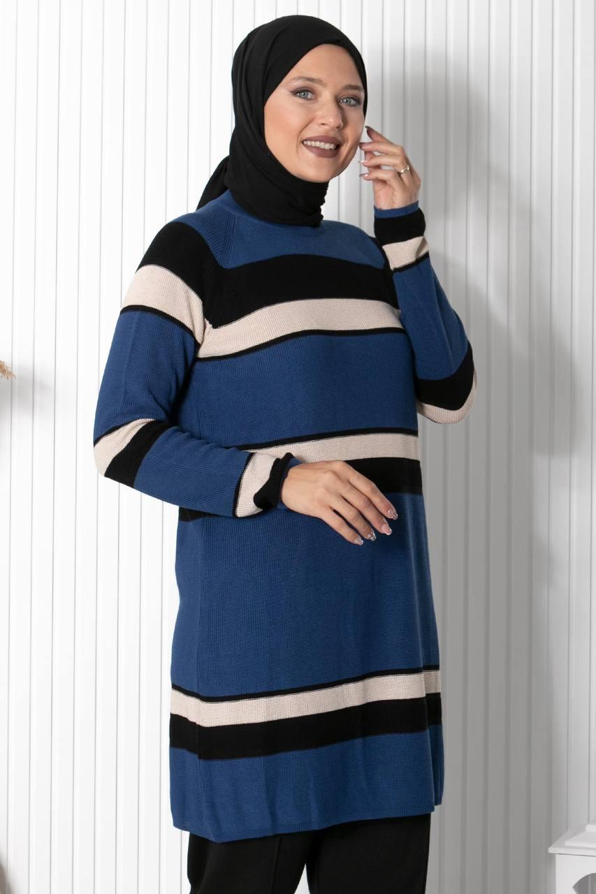 ÇİZGİLİ TRİKO TUNİK33032-LACİVERTFahima Elite