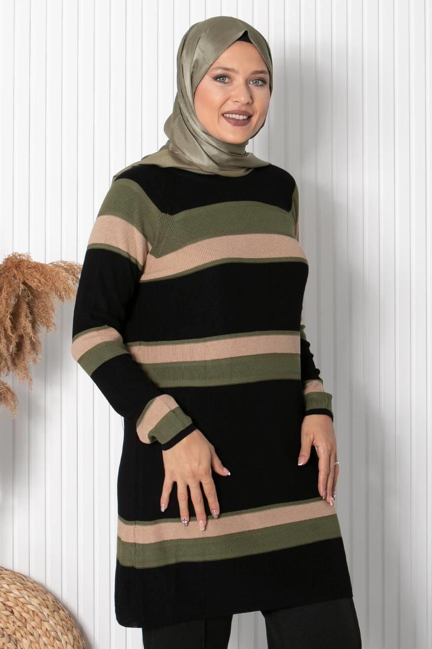 ÇİZGİLİ TRİKO TUNİK33032-SİYAHFahima Elite