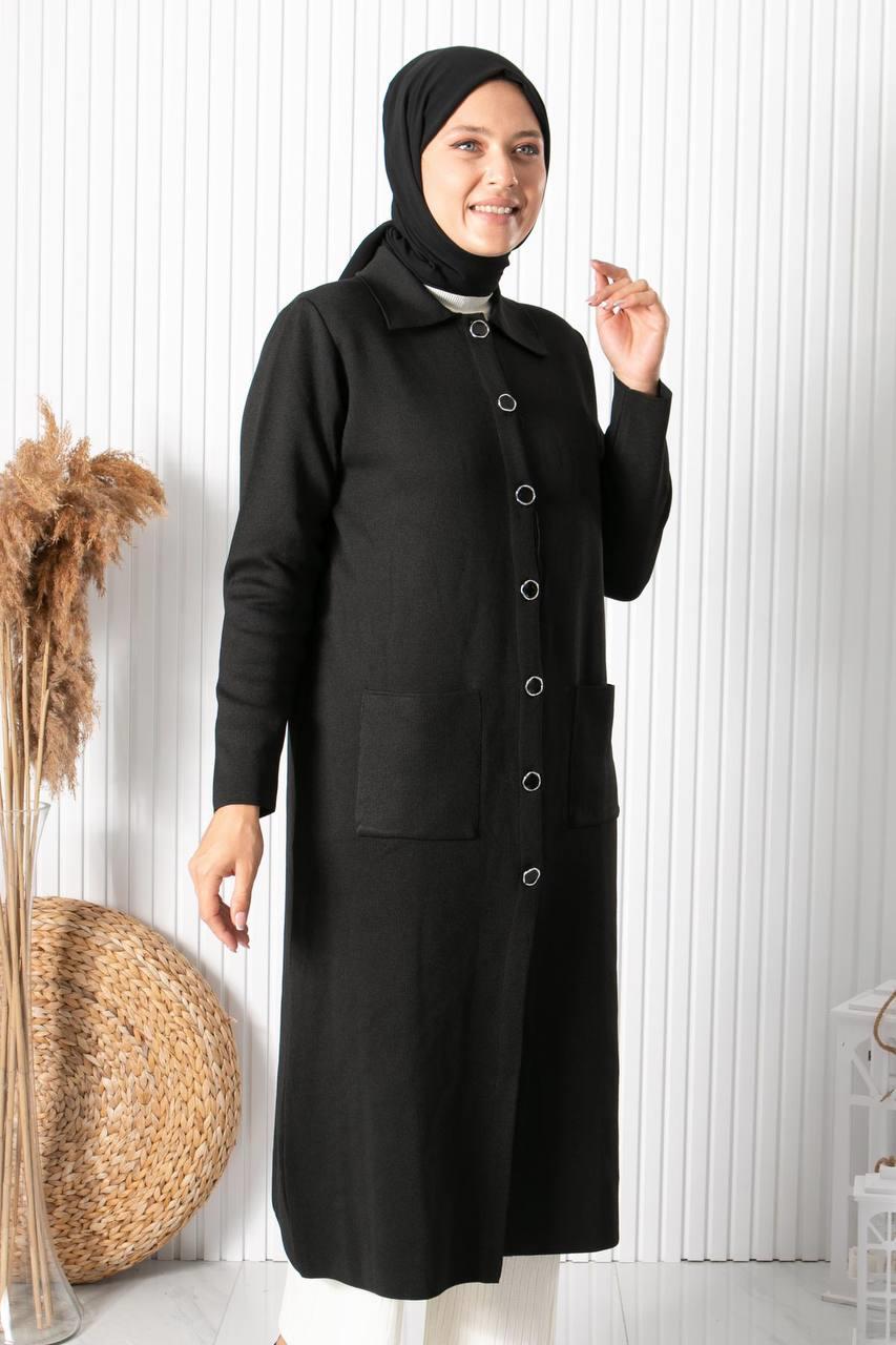DÜĞMELİ UZUN TRİKO HIRKA34009-SİYAHFahima Elite