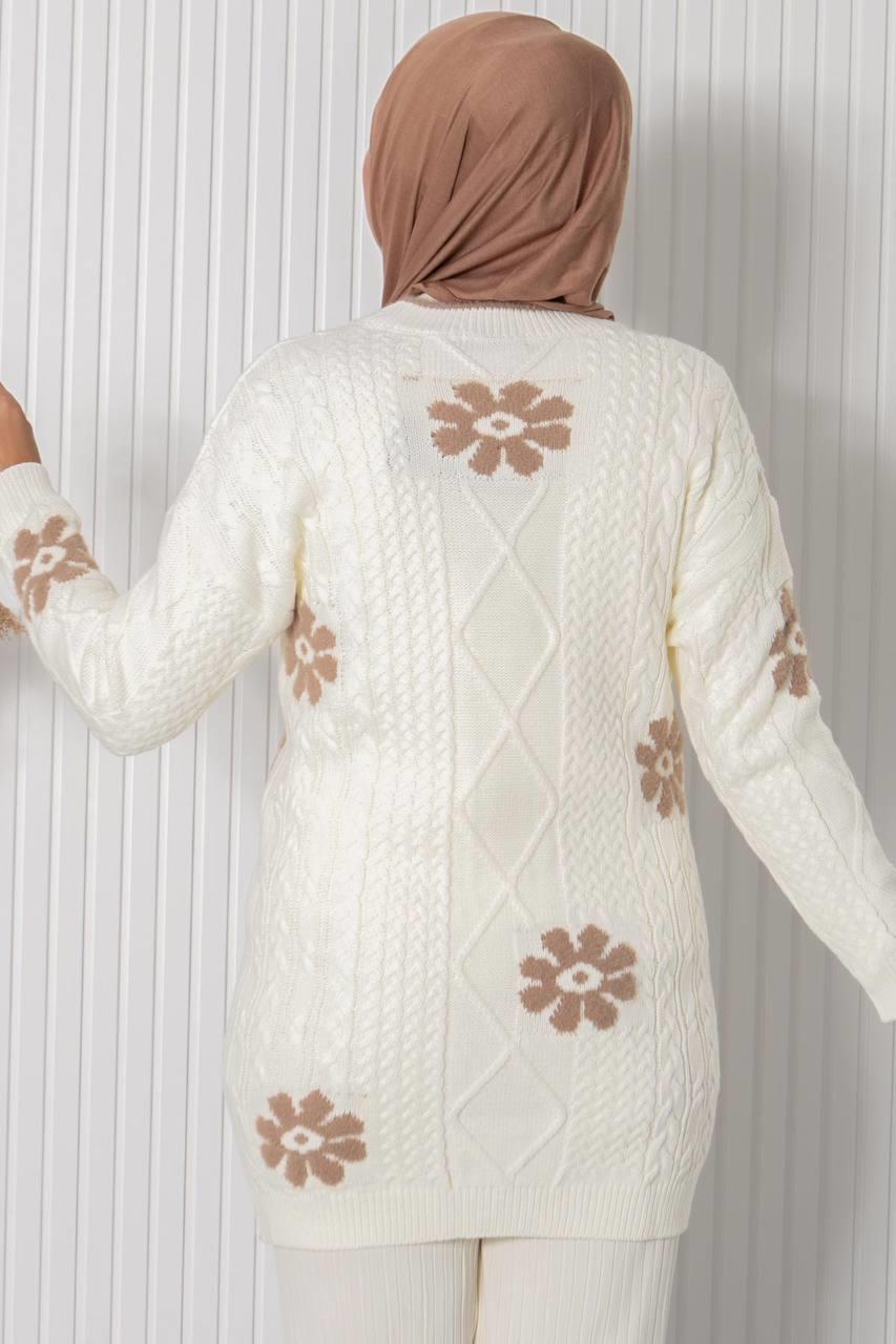 ÇİÇEK DESENLİ TRİKO HIRKA34014-EKRUFahima Elite