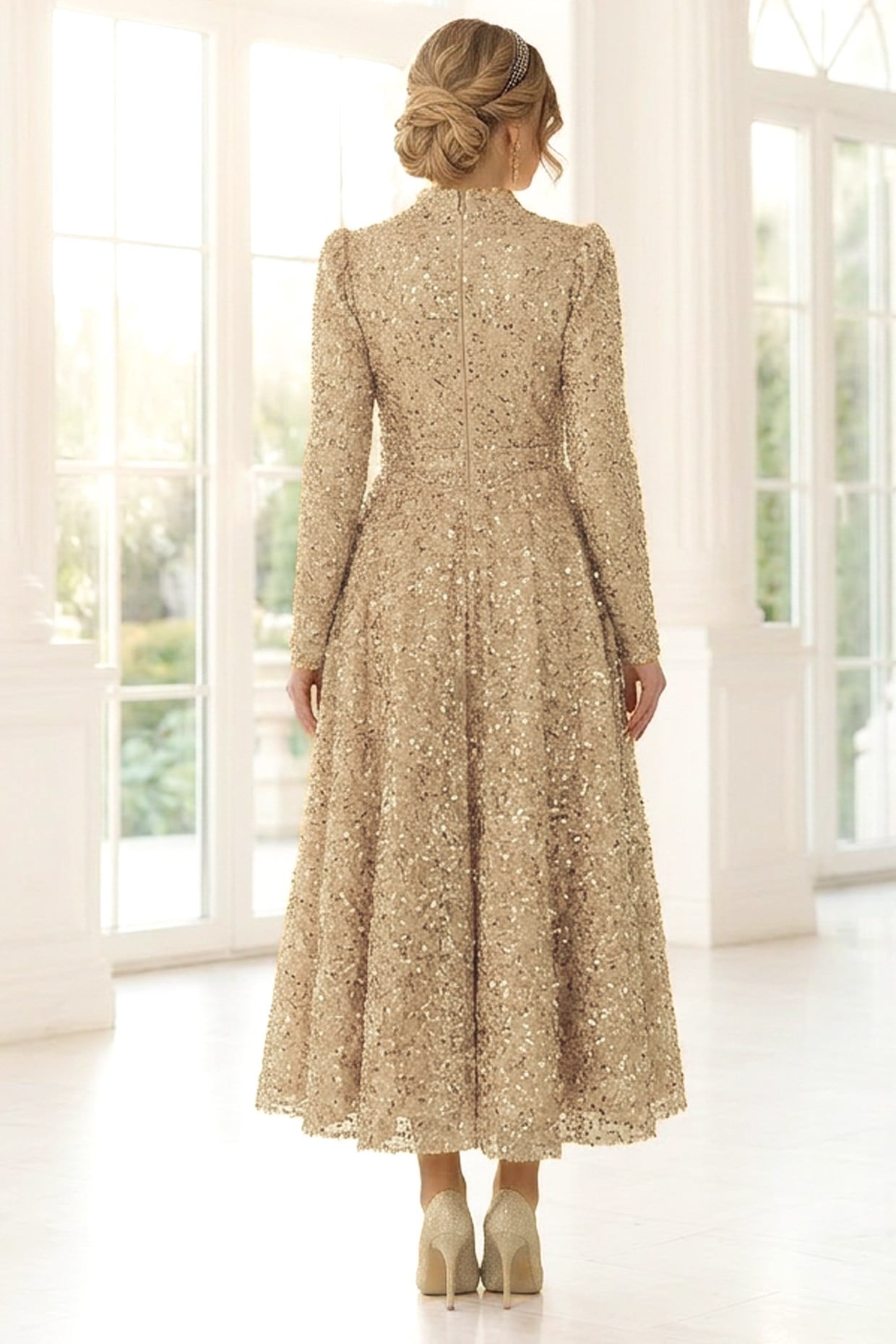 Sequined Evening Dress Gold AHN244AHN244-GOLDAhunisa