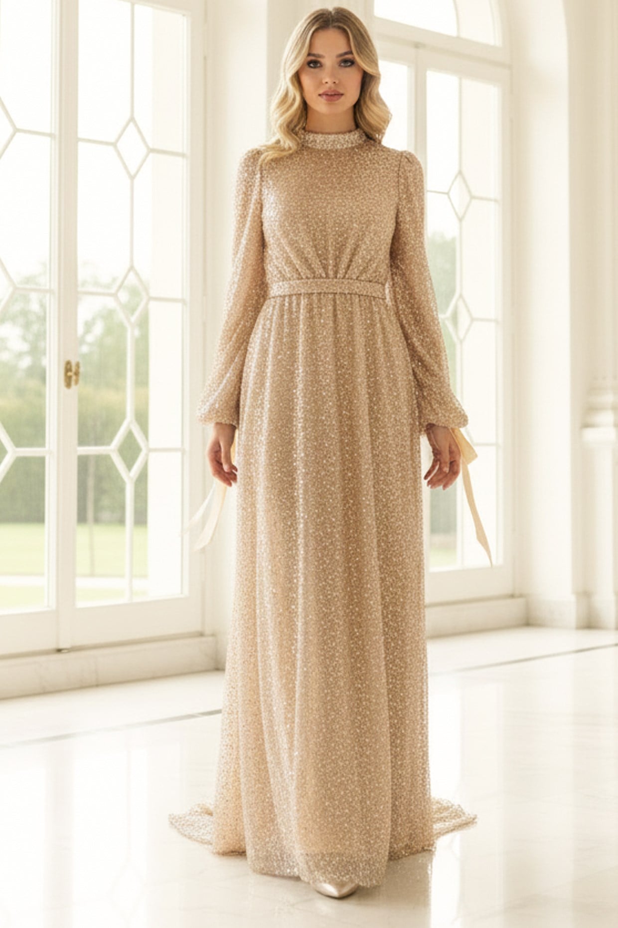 Sequined Evening Dress Gold AHN264AHN264-GOLDAhunisa