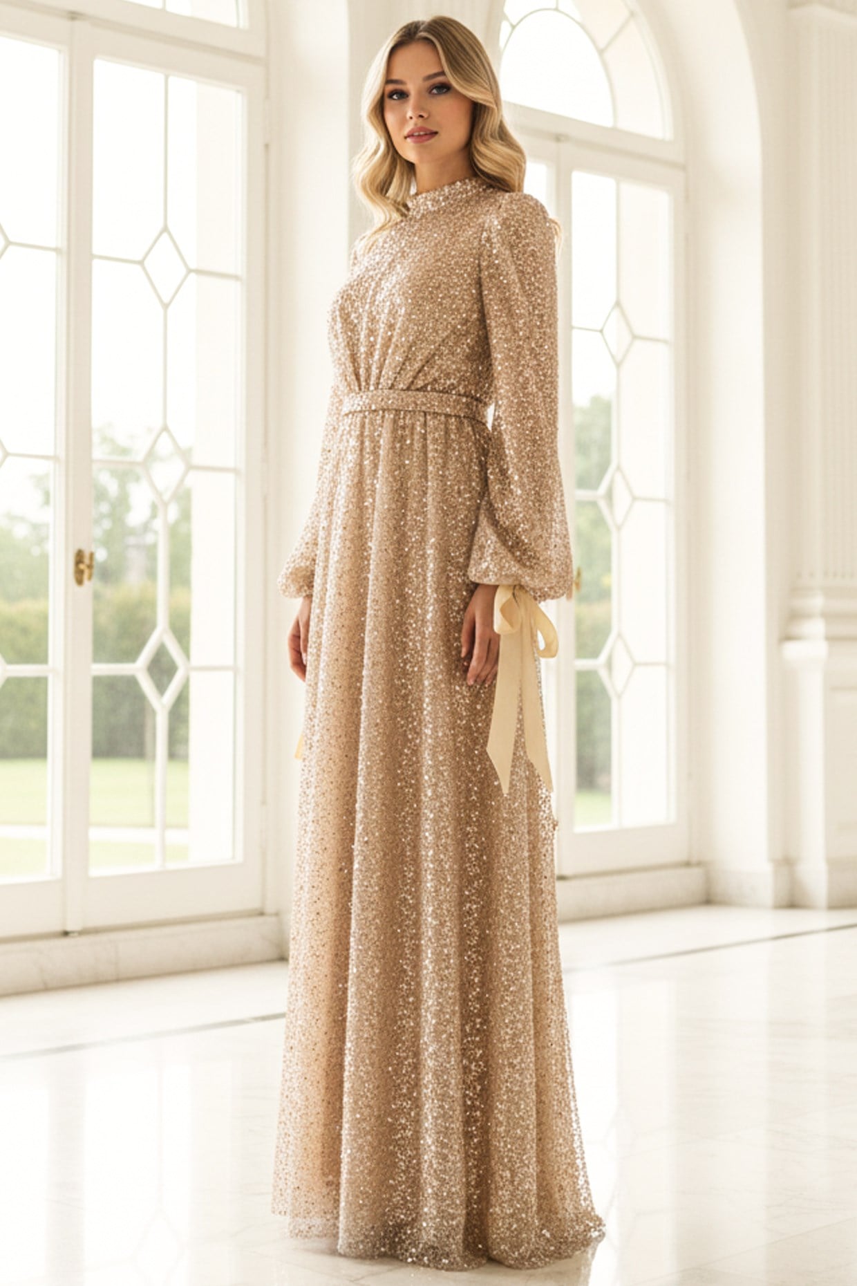 Sequined Evening Dress Gold AHN264AHN264-GOLDAhunisa