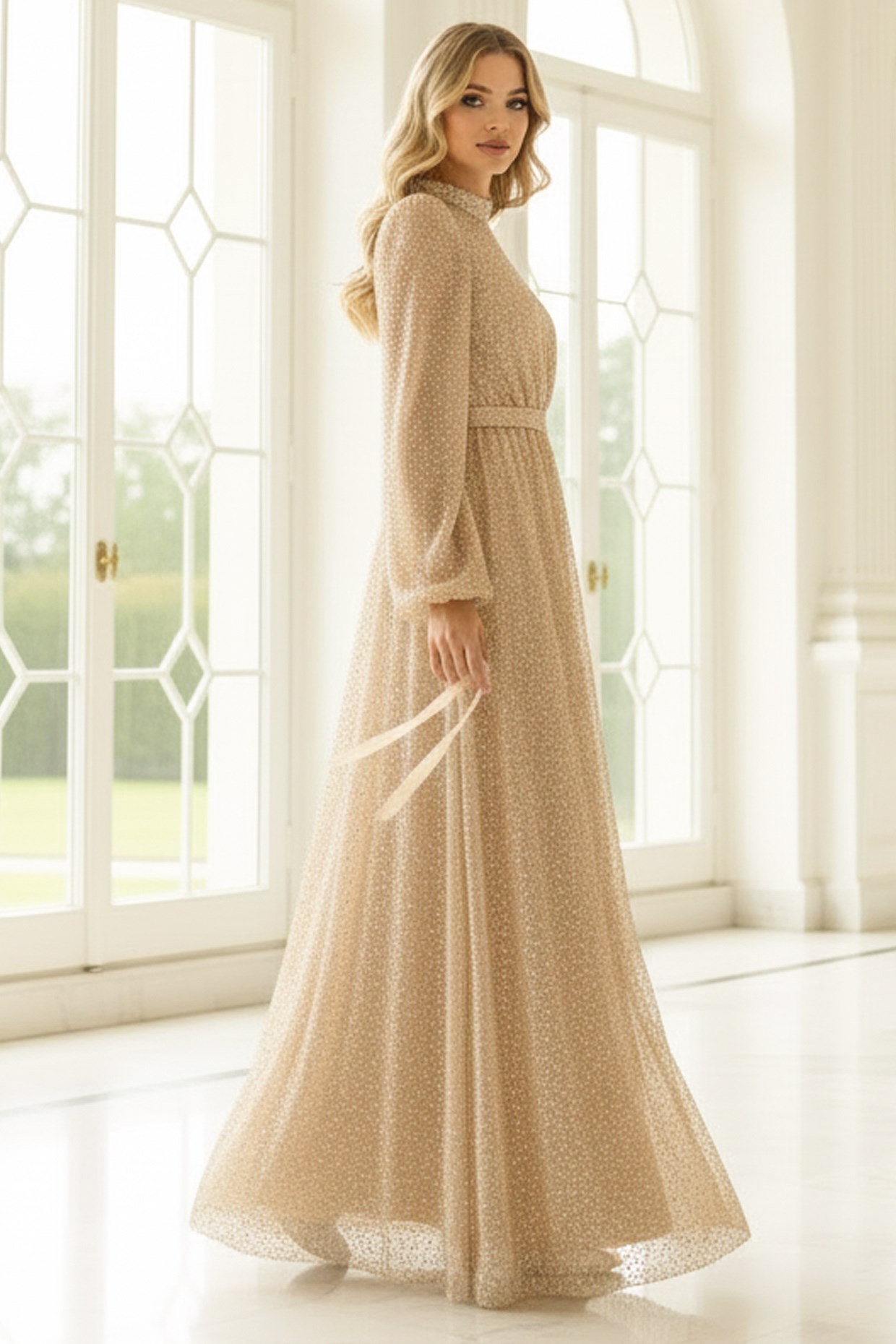 Sequined Evening Dress Gold AHN264AHN264-GOLDAhunisa