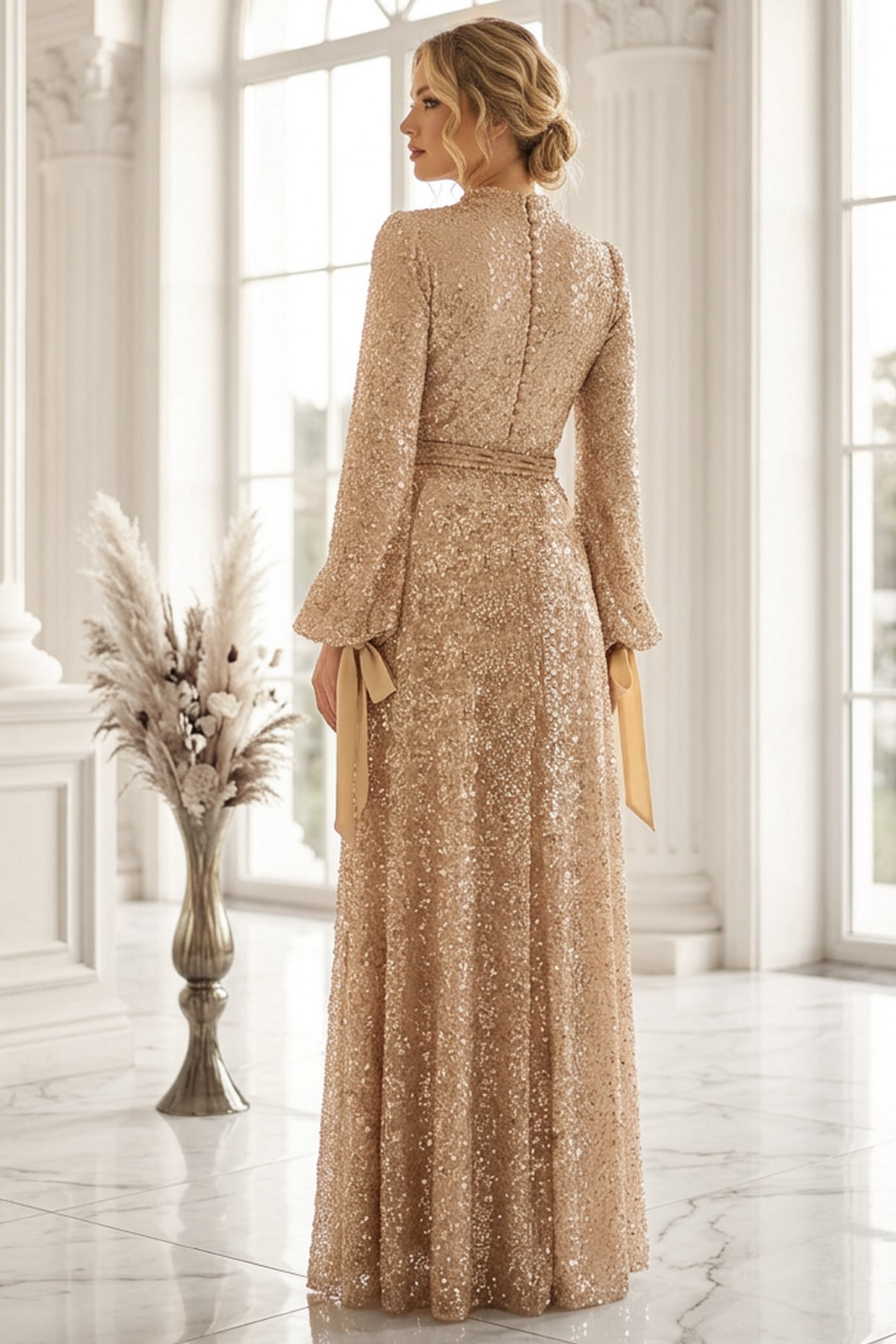 Sequined Evening Dress Gold AHN264AHN264-GOLDAhunisa