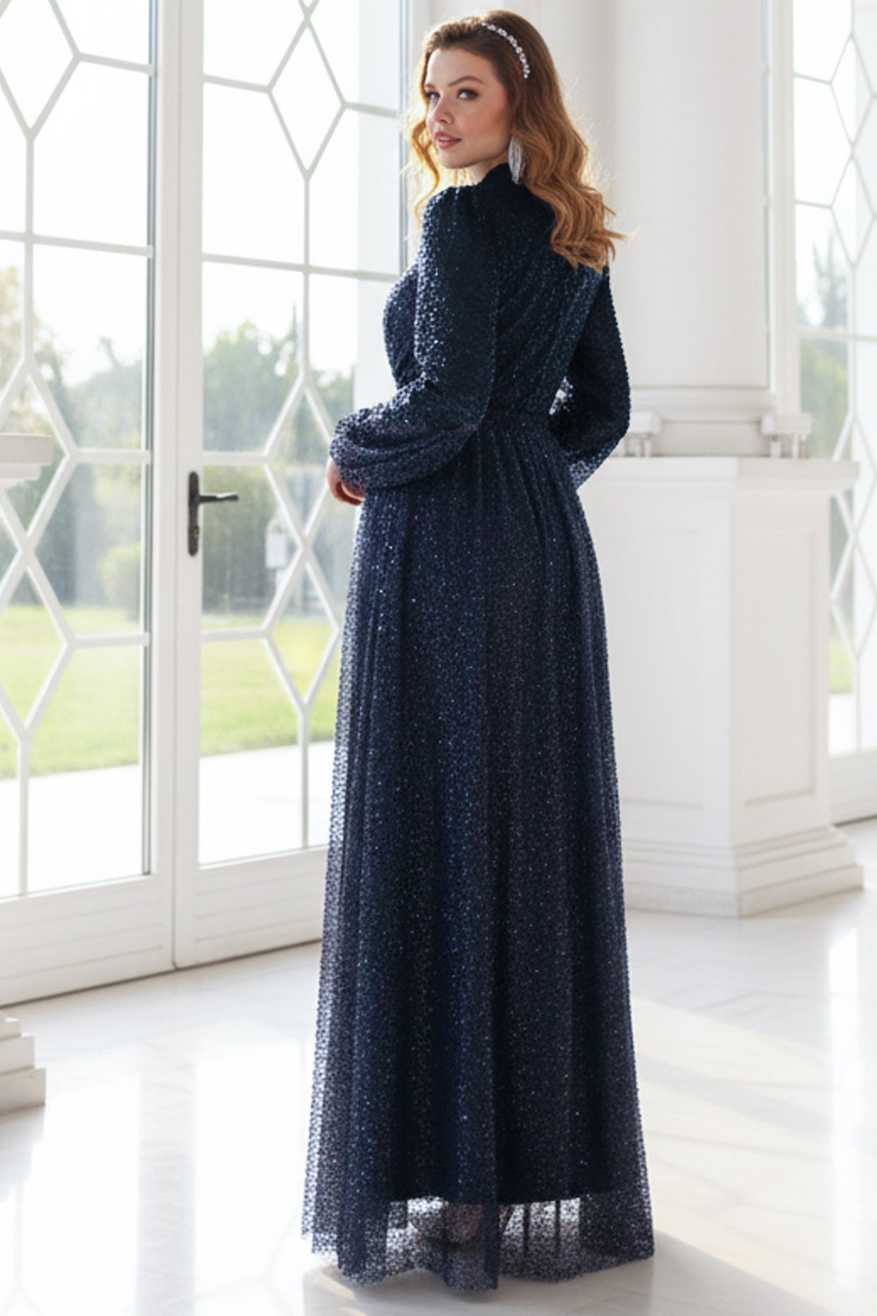 Sequined Evening Dress Navy Blue AHN264AHN264-LACİVERTAhunisa