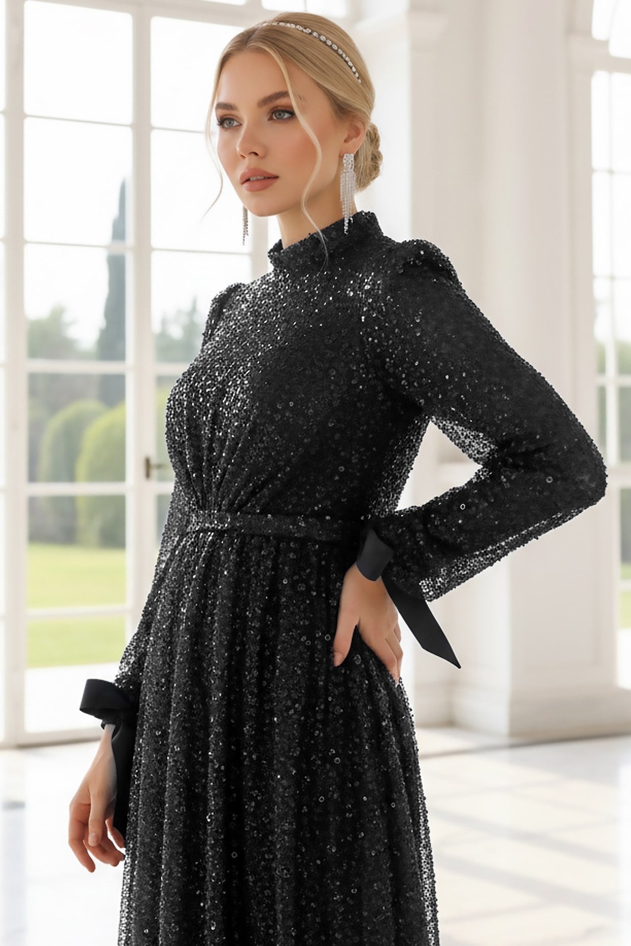 Sequined Evening Dress Black AHN264AHN264-SİYAHAhunisa