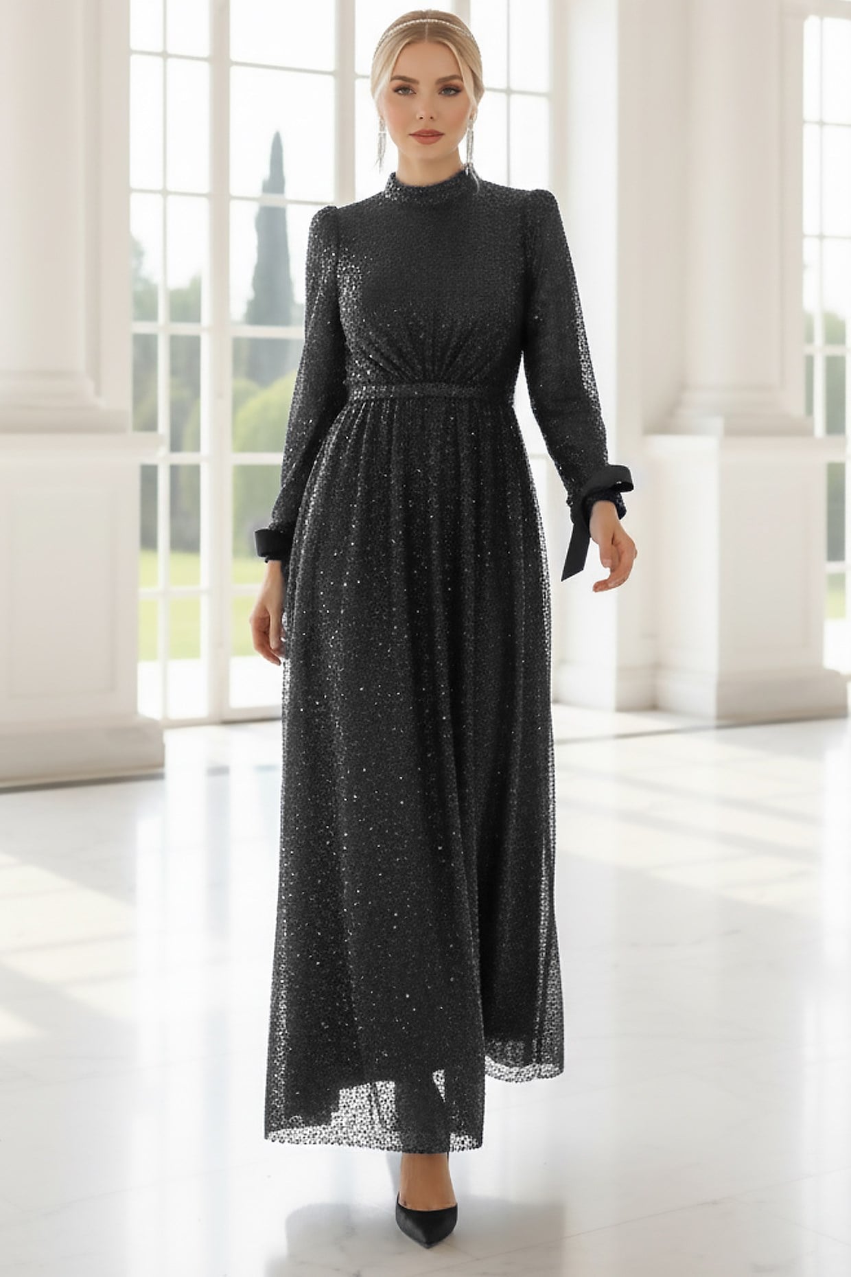 Sequined Evening Dress Black AHN264AHN264-SİYAHAhunisa