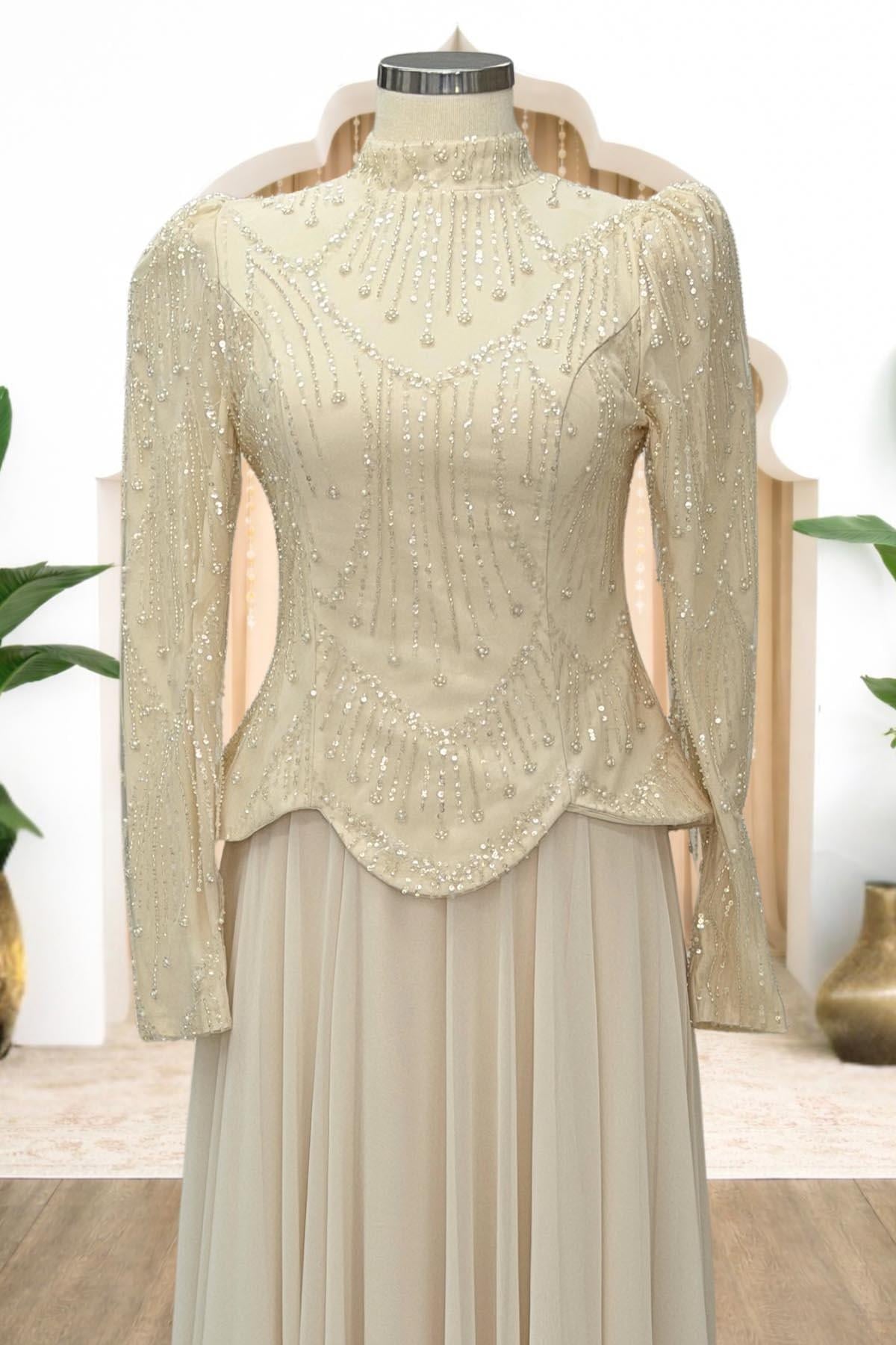 Narin Abiye Elbise BEJ AMH1162AMH1162-BEJAmine Hüma