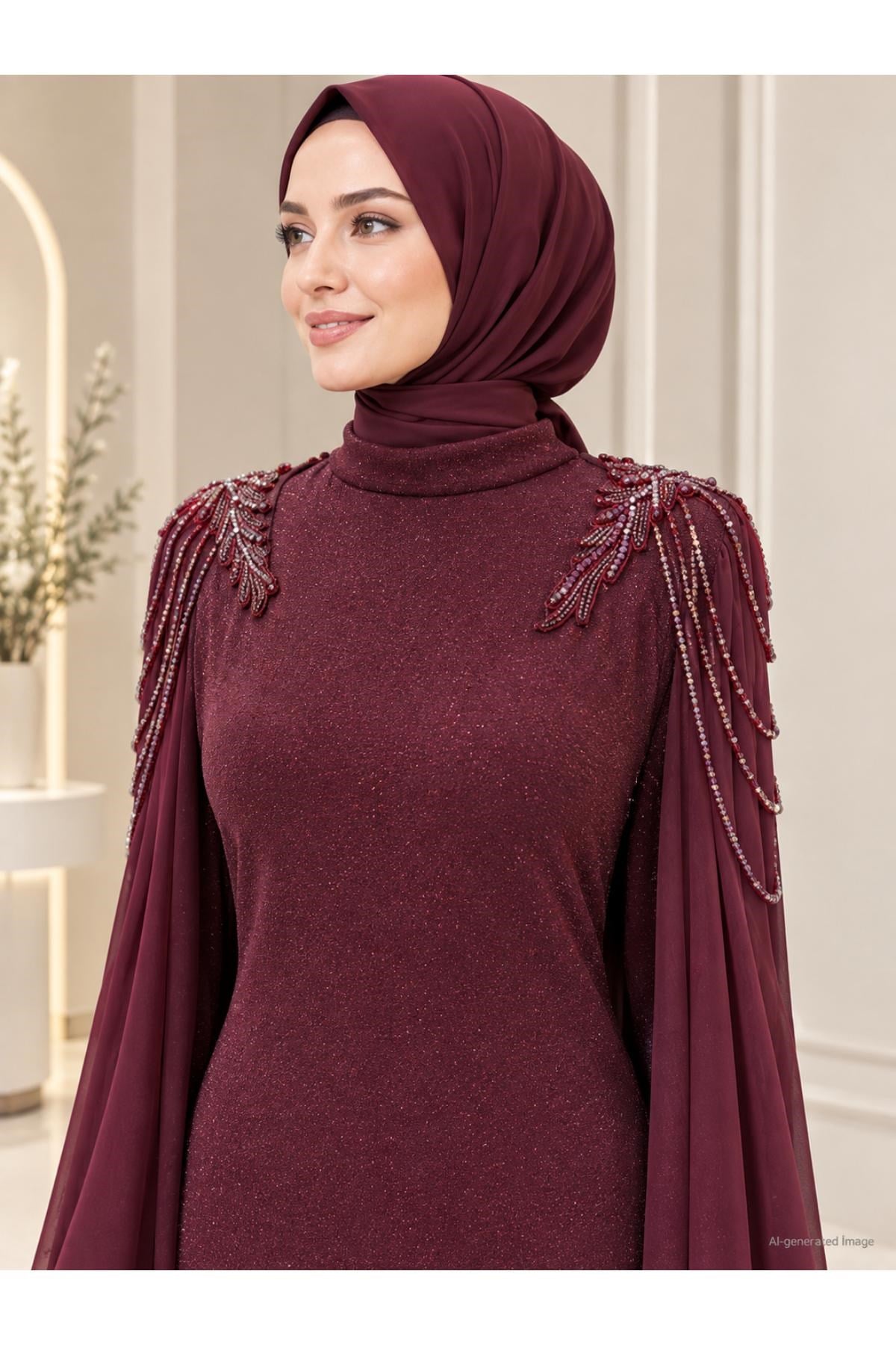 Nurşah Tesettür Abiye Bordo AMH1180AMH1180-BORDOAmine Hüma