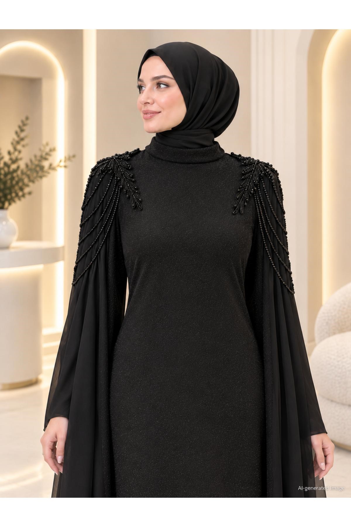 Nurşah Tesettür Abiye Siyah AMH1180AMH1180-SİYAHAmine Hüma