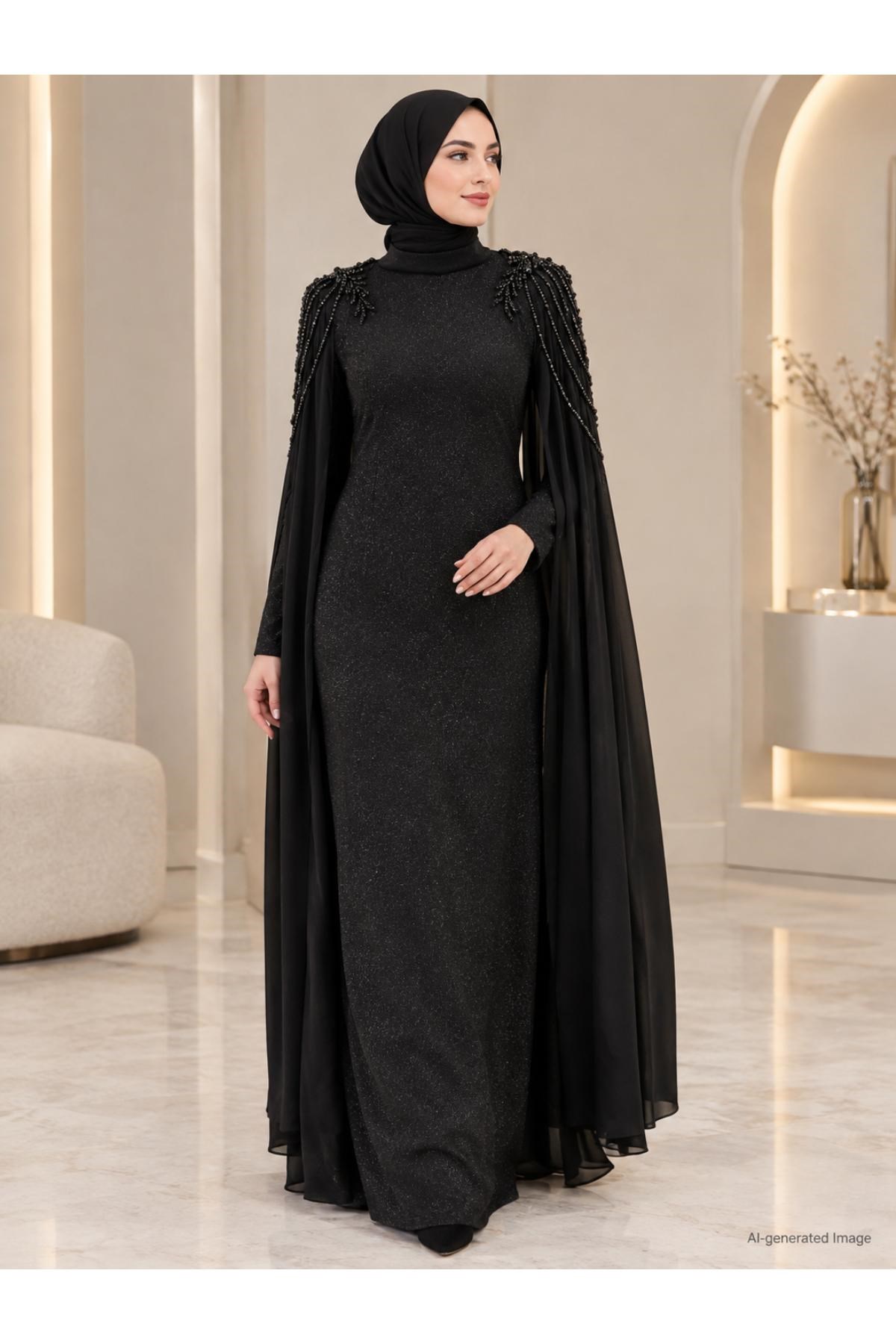 Nurşah Tesettür Abiye Siyah AMH1180AMH1180-SİYAHAmine Hüma