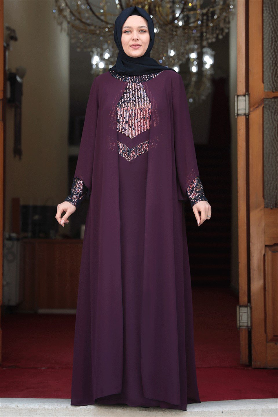 Robe de soirée - Élasthanne - Sans Doublure - Ras du Cou - Pourpre  - AMH505