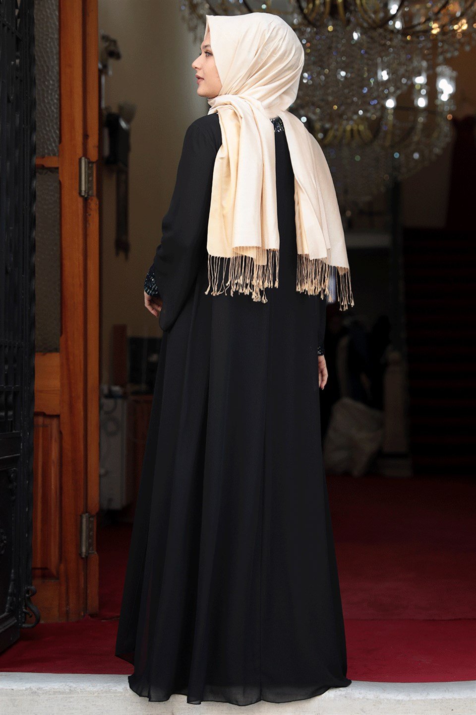 Evening Dress - Lycra - Unlined - Crew Neck - Black  - AMH505