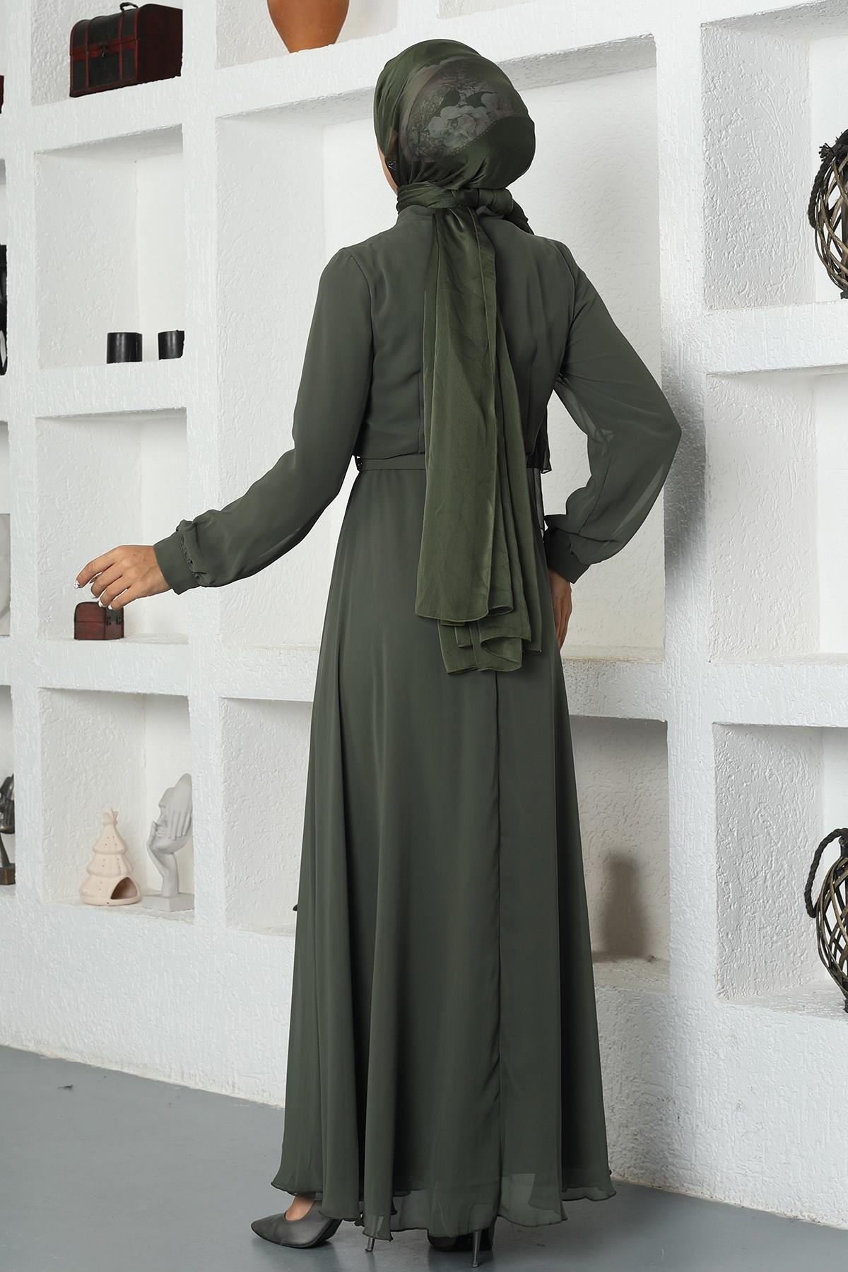 Robe en Mousseline de Soie Kaki AMH626AMH626-HAKİAmine Hüma