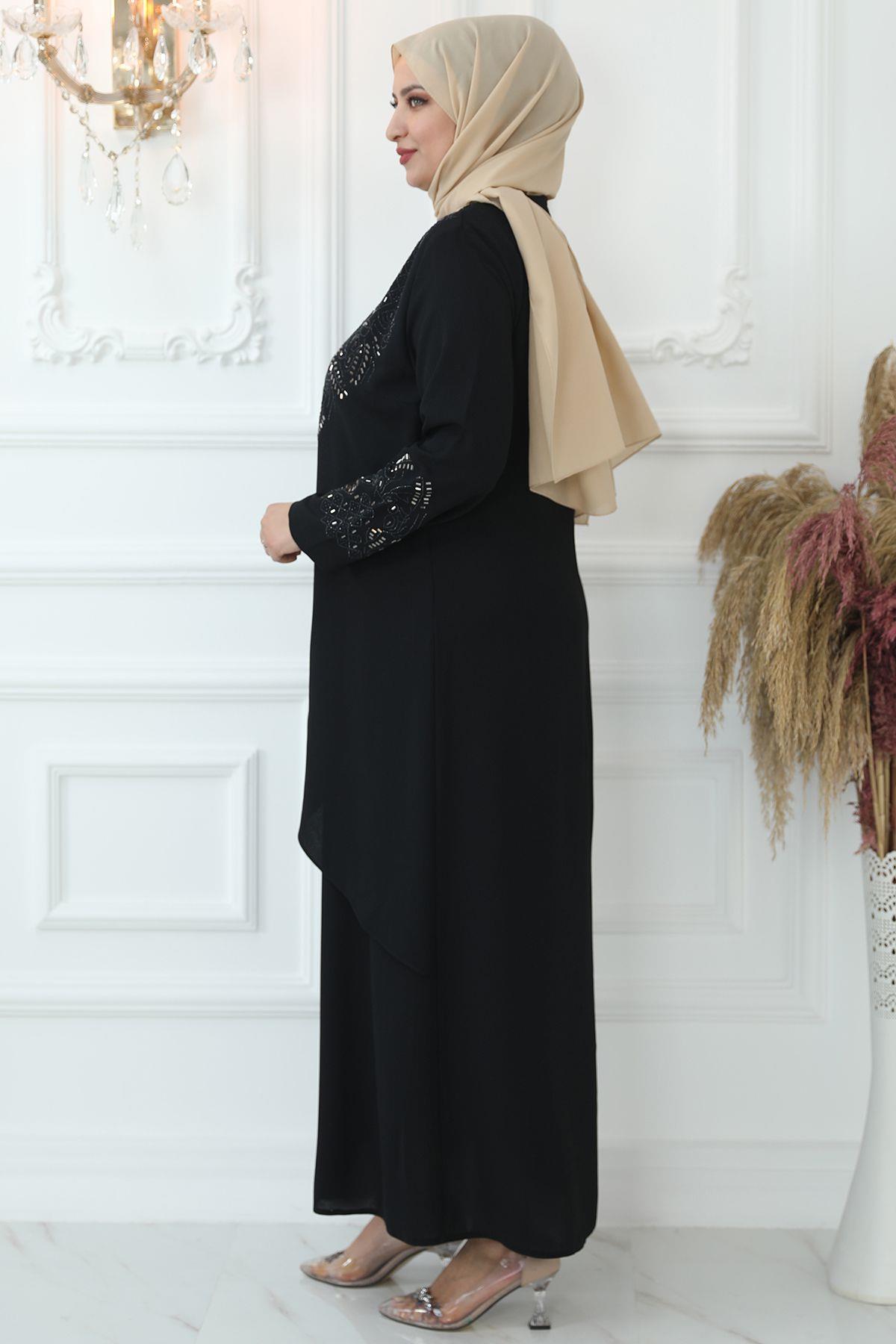 Stone Print Detail Evening Dress Black AMH792AMH792-SİYAHAmine Hüma