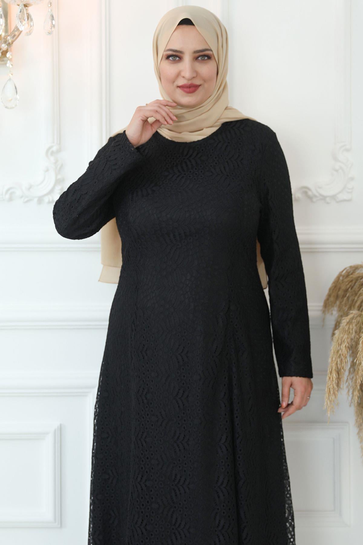YAPRAK ABİYE ELBİSEAMH834-SİYAHAmine Hüma