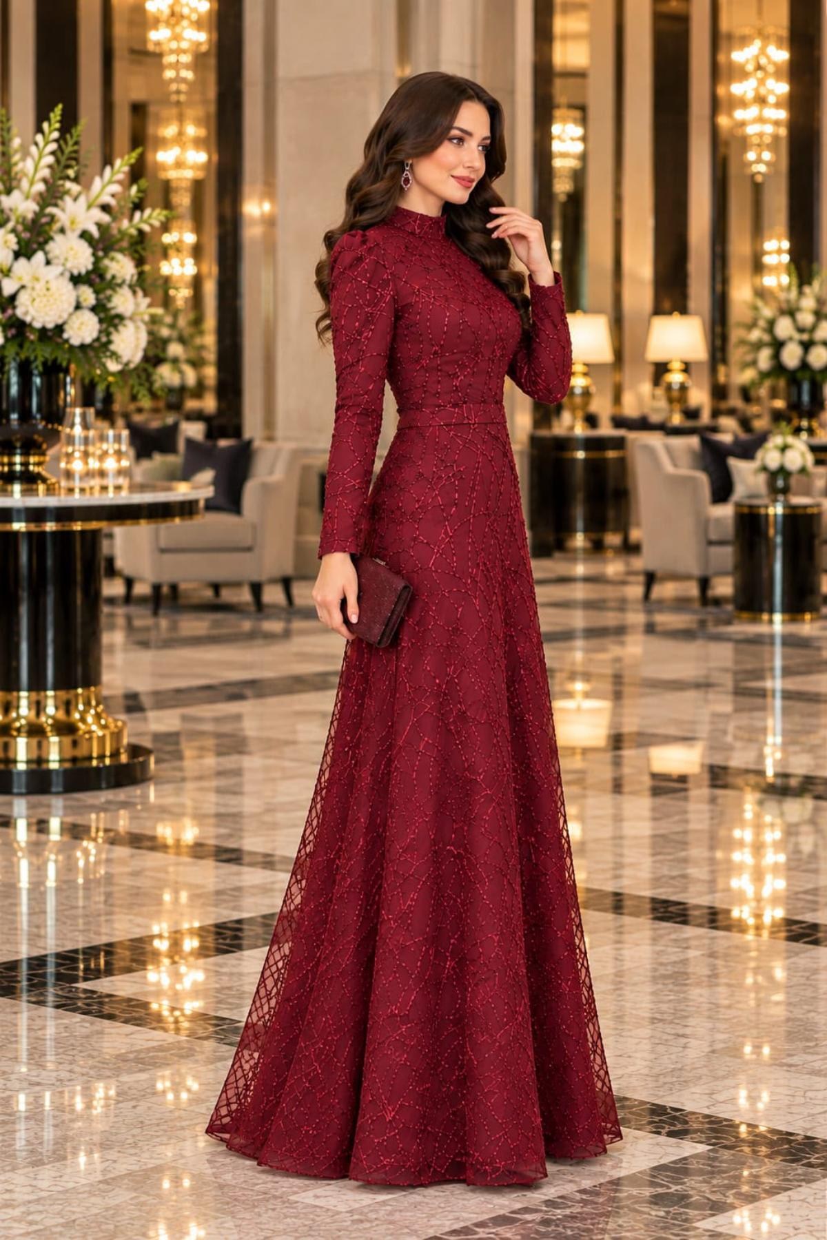 Asya Tesettür Abiye  Bordo ANR46ANR46-BORDOAhunur Moda