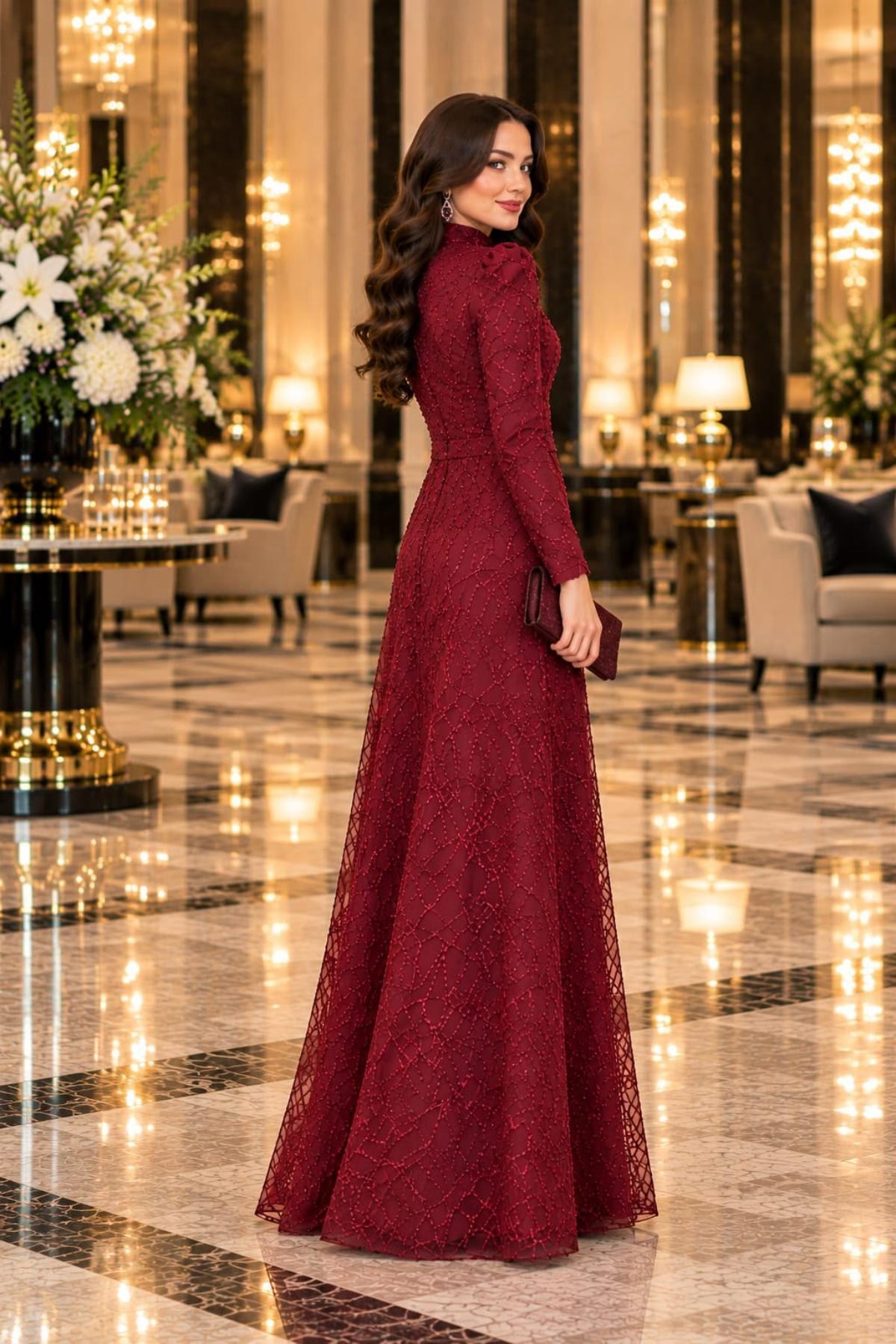Asya Tesettür Abiye  Bordo ANR46ANR46-BORDOAhunur Moda