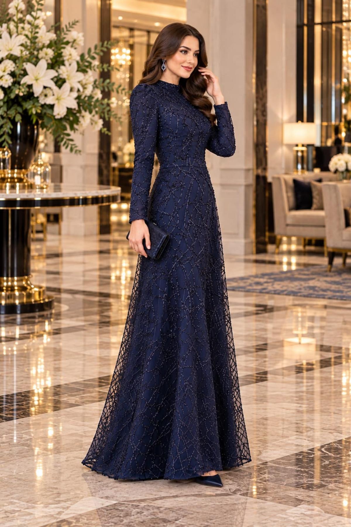 Asya Tesettür Abiye  Lacivert ANR46ANR46-LACİVERTAhunur Moda