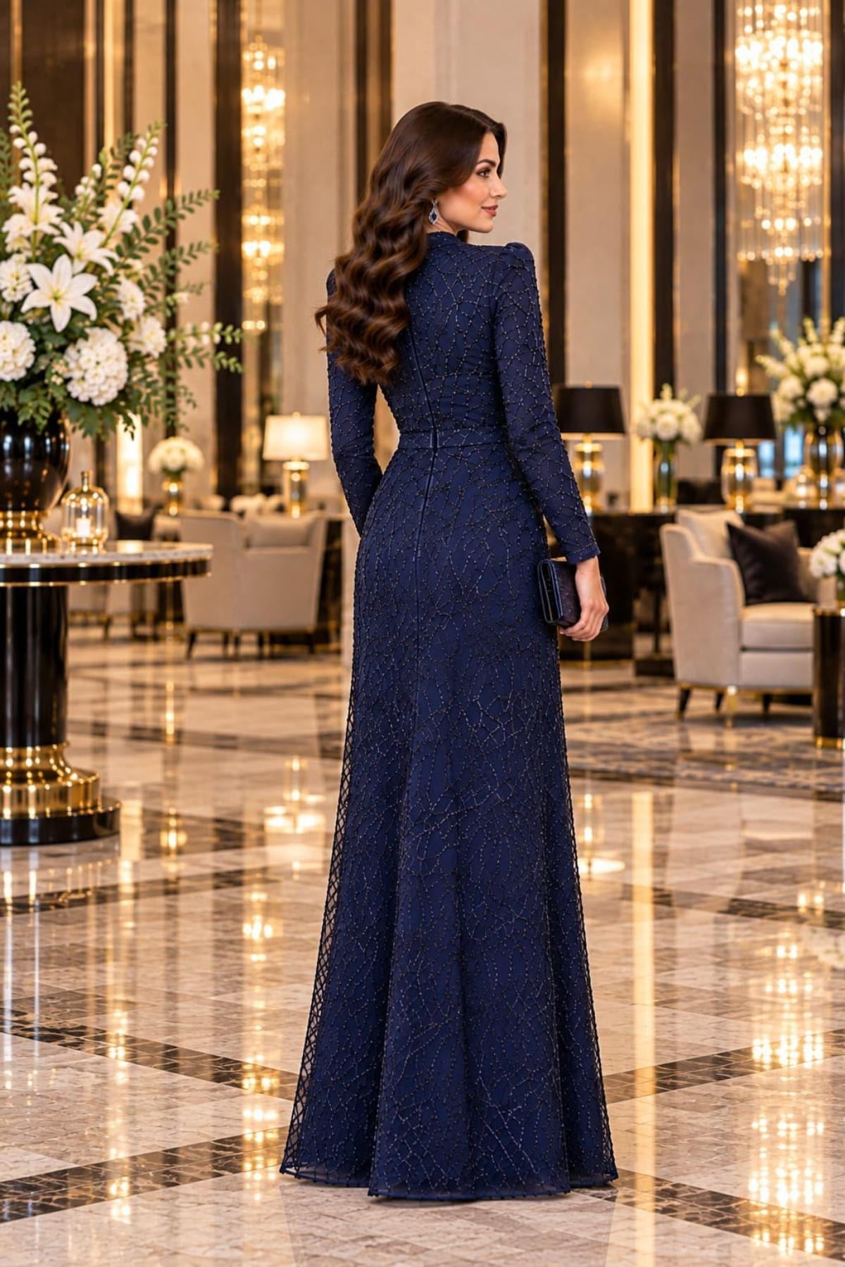 Asya Tesettür Abiye  Lacivert ANR46ANR46-LACİVERTAhunur Moda