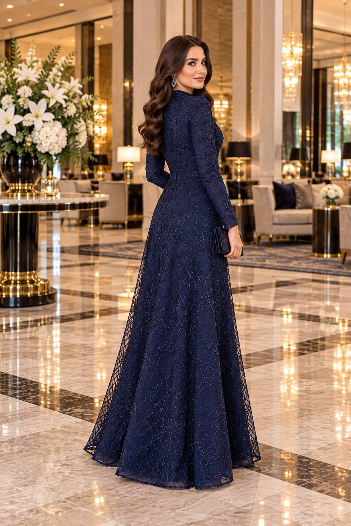 Asya Tesettür Abiye  Lacivert ANR46ANR46-LACİVERTAhunur Moda