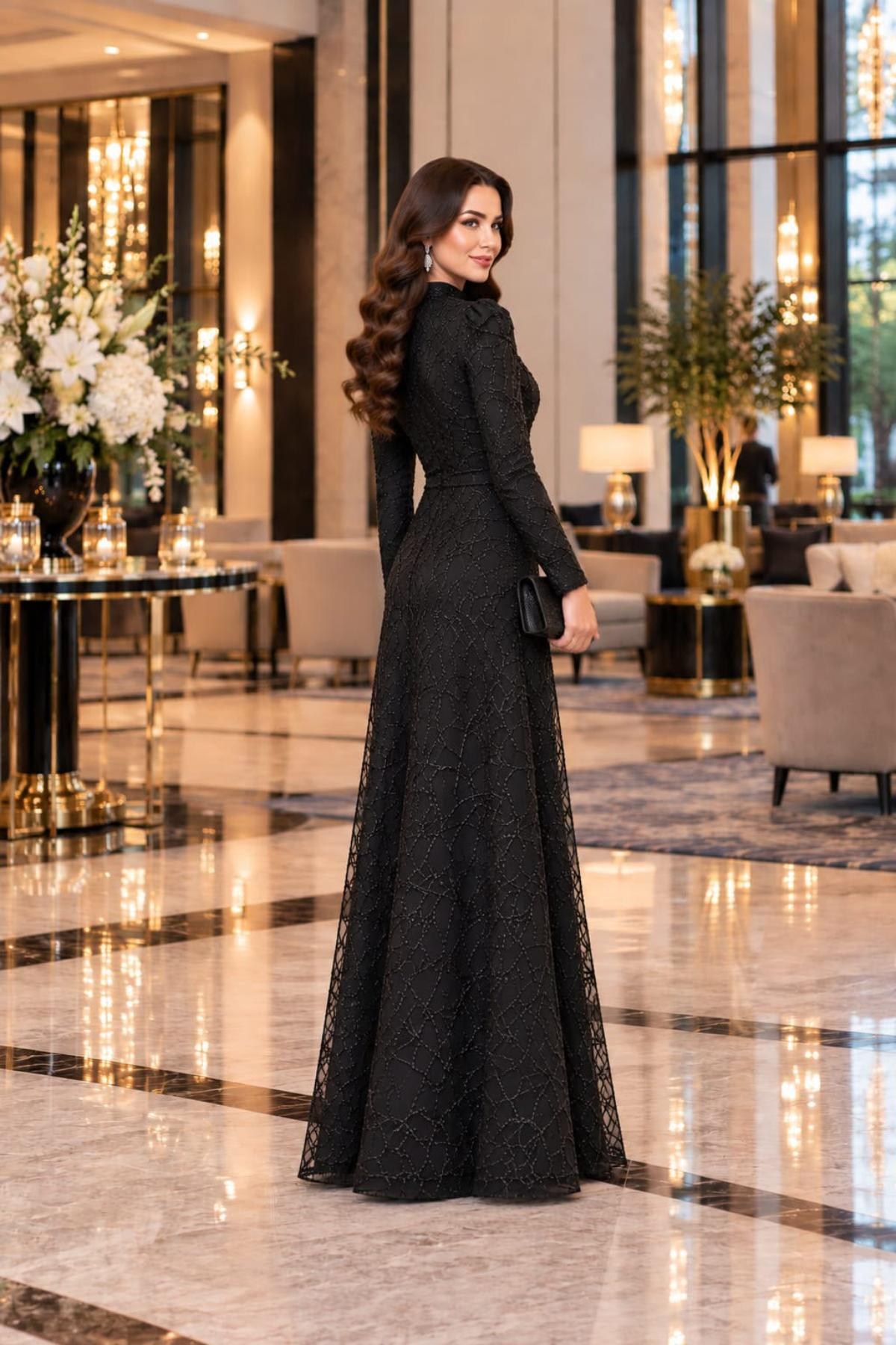 Asya Tesettür Abiye  Siyah ANR46ANR46-SİYAHAhunur Moda