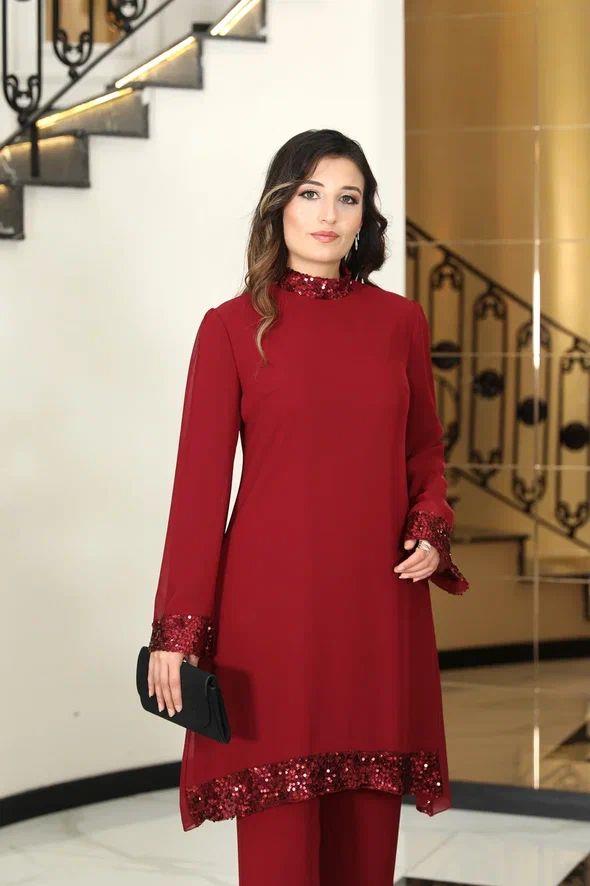 UMAY ŞİFON TUNİK PANTOLON TAKIMELB68-BORDOElben