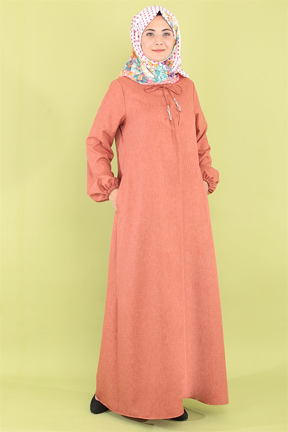 Abaya - Crepe - Ohne Innenfutter - Rundhalsausschnitt - Brick - FHM516
