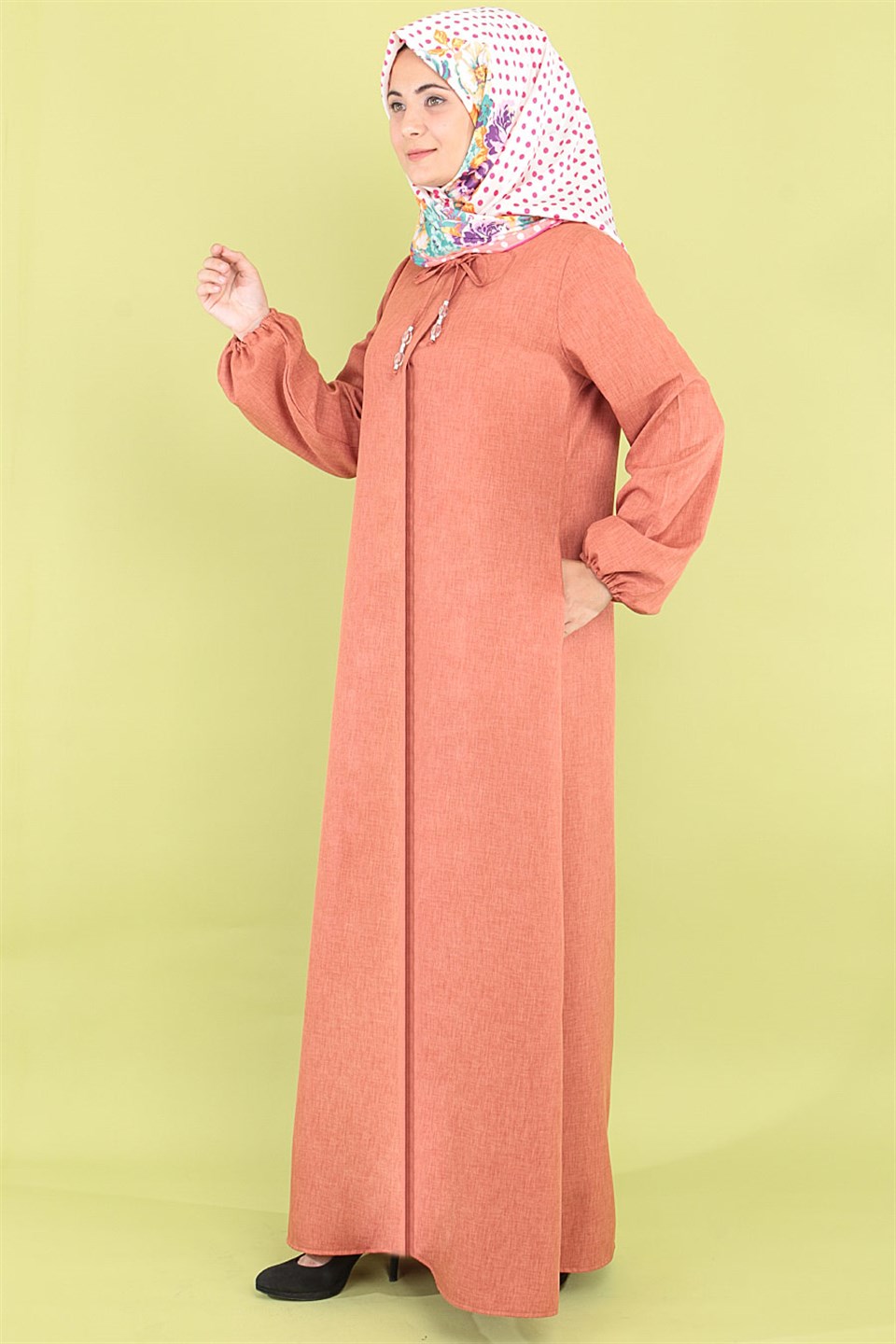Abaya - Crepe - Ohne Innenfutter - Rundhalsausschnitt - Brick - FHM516