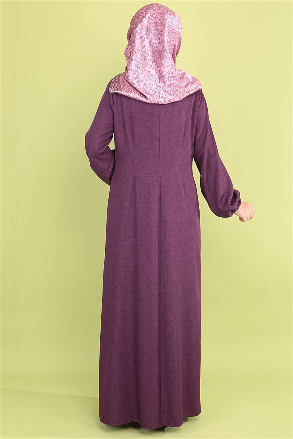 Abaya - Crepe - Ohne Innenfutter - Rundhalsausschnitt - Plum - FHM516