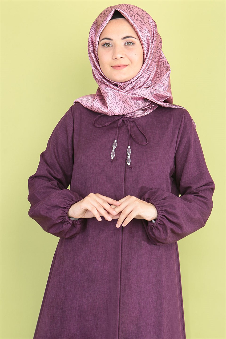 Abaya - Crepe - Ohne Innenfutter - Rundhalsausschnitt - Plum - FHM516