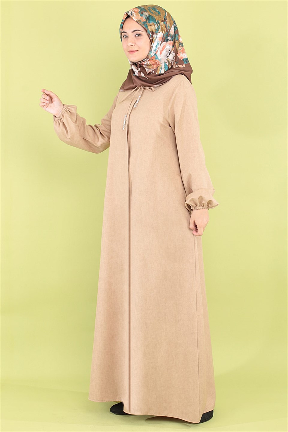 Abaya - Crepe - Ohne Innenfutter - Rundhalsausschnitt - Nerz - FHM516