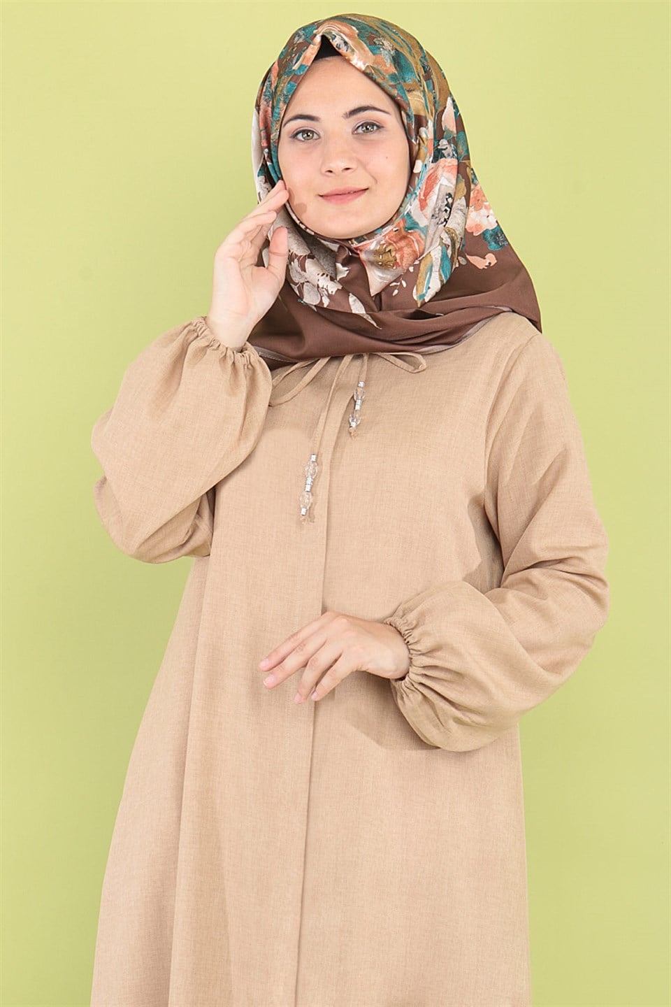 Abaya - Crepe - Ohne Innenfutter - Rundhalsausschnitt - Nerz - FHM516