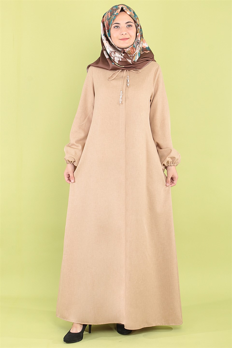 Abaya - Crepe - Ohne Innenfutter - Rundhalsausschnitt - Nerz - FHM516