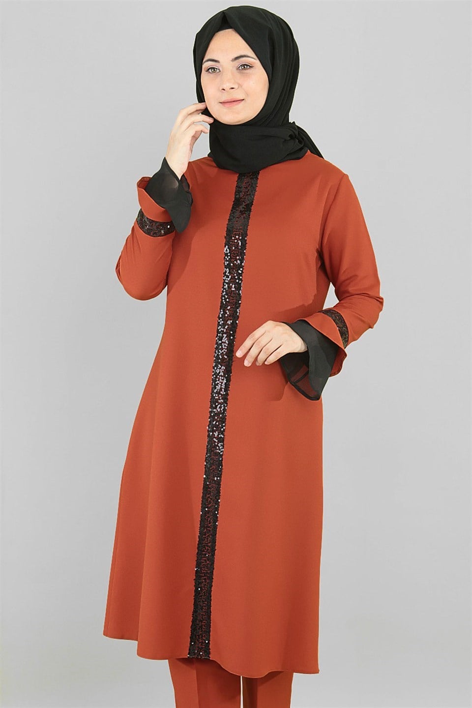 Tunic - Pants - Poly Cotton - Unlined - Crew Neck - Brick - FHM529