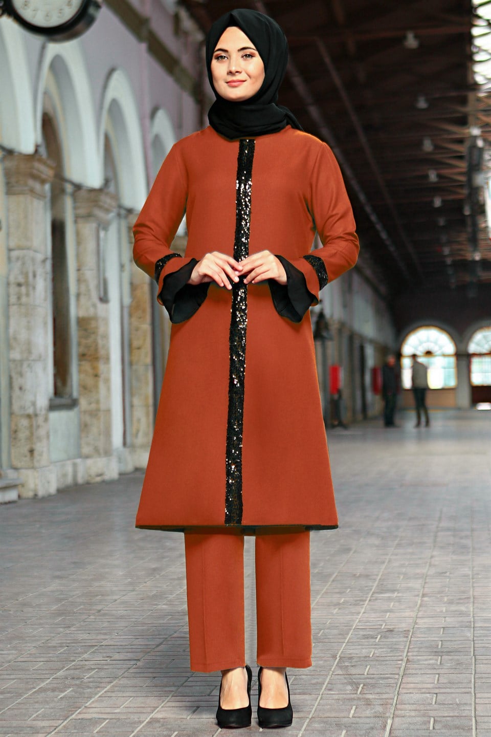 Tunic - Pants - Poly Cotton - Unlined - Crew Neck - Brick - FHM529