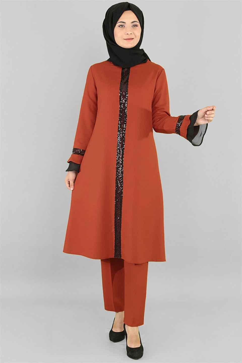 Tunic - Pants - Poly Cotton - Unlined - Crew Neck - Brick - FHM529