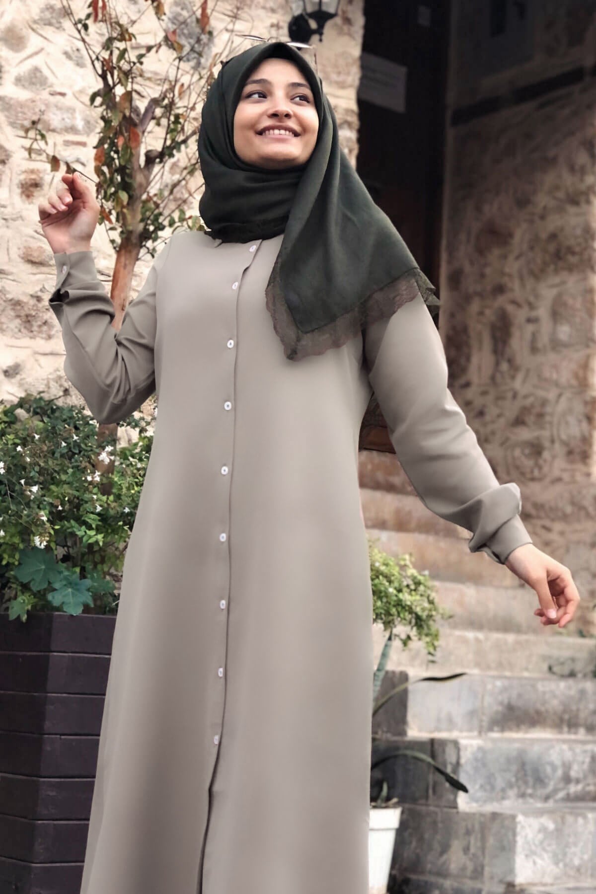 Tunique - Pantalon - Ensemble 2'er Set - Crêpe - Sans Doublure - Ras du Cou - Vison - FHM592