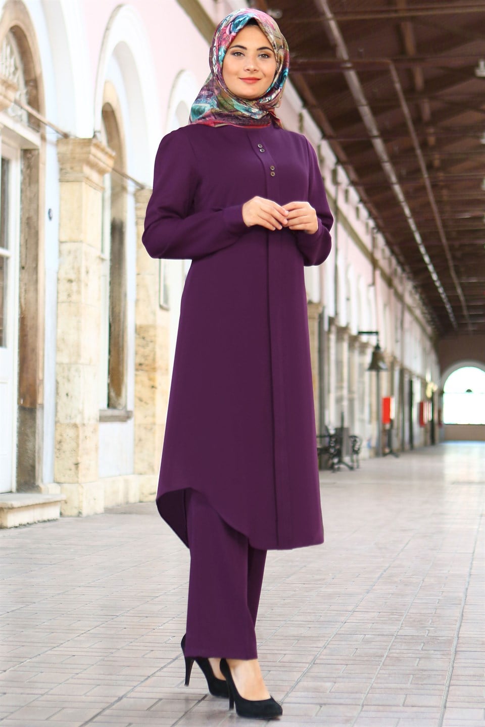 Rübeysa - Tunik - Pantolon - Takım - Mor - FHM610