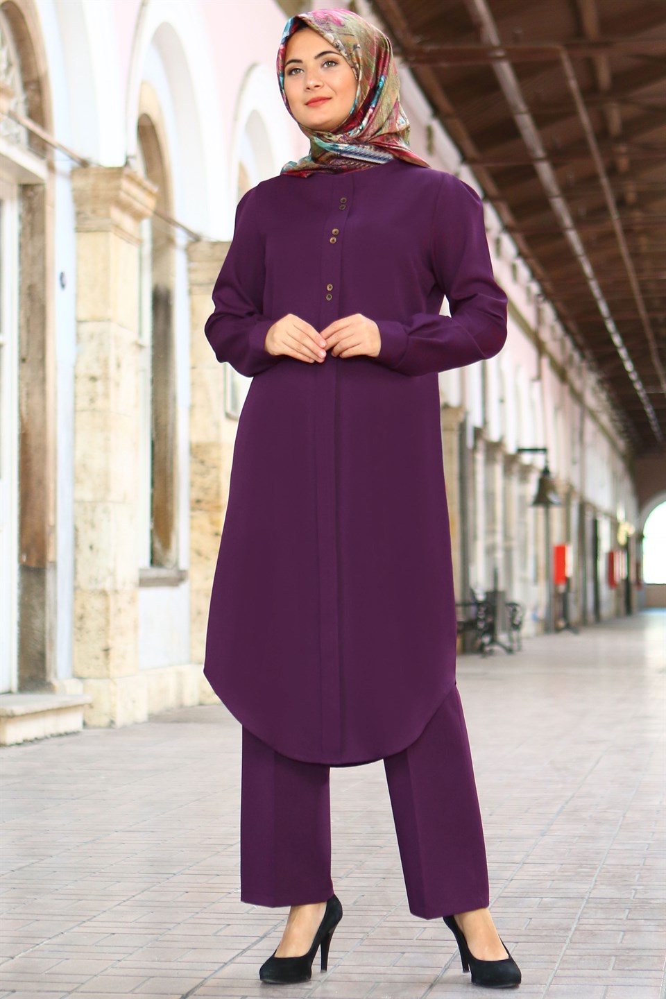 Rübeysa - Tunik - Pantolon - Takım - Mor - FHM610