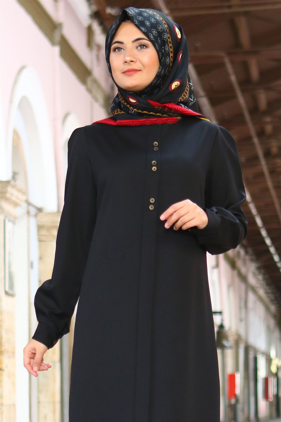 Tunic - Pants - 2 Piece Suit - Crepe - Unlined - Crew Neck - Black - FHM610
