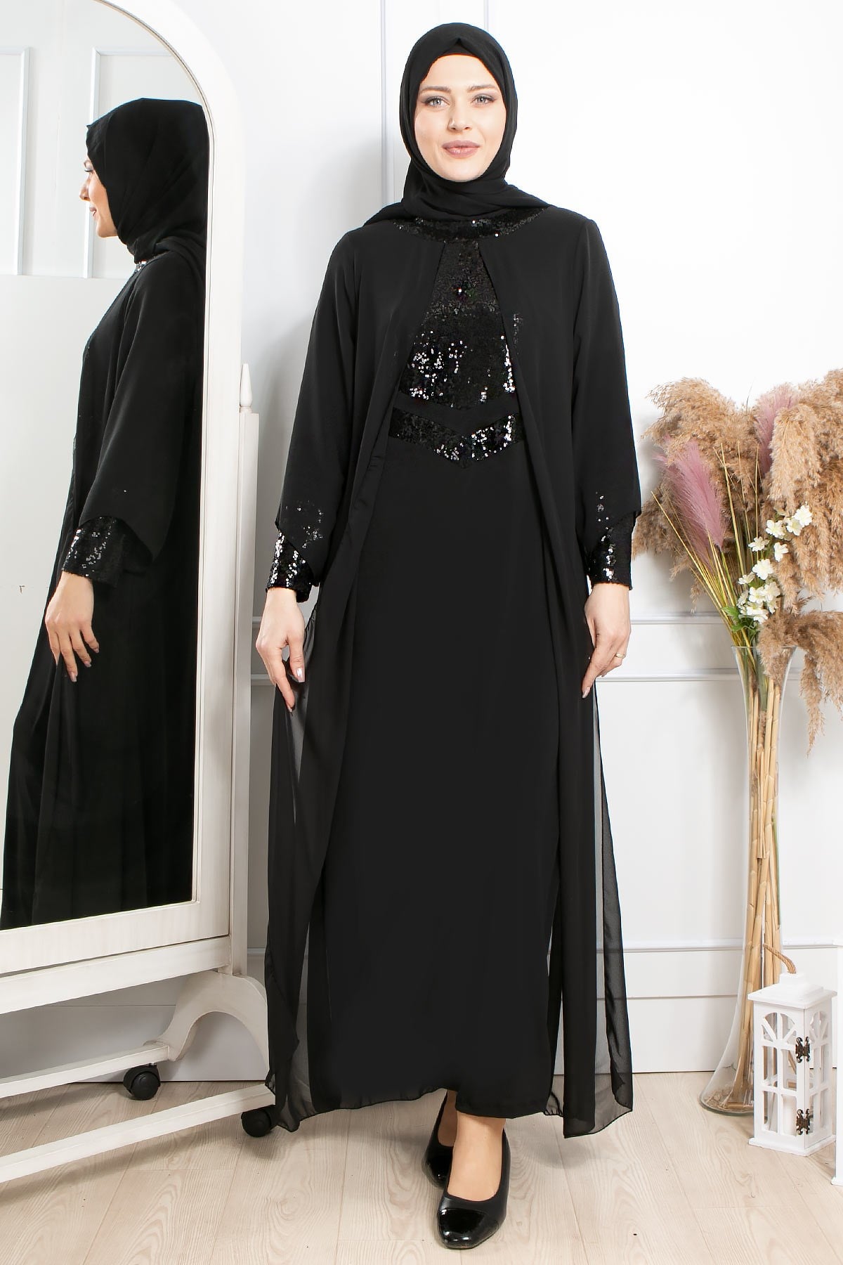 Robe de soirée - Élasthanne - Sans Doublure - Ras du Cou - Noir - FHM640FHM613-SİYAHFahima