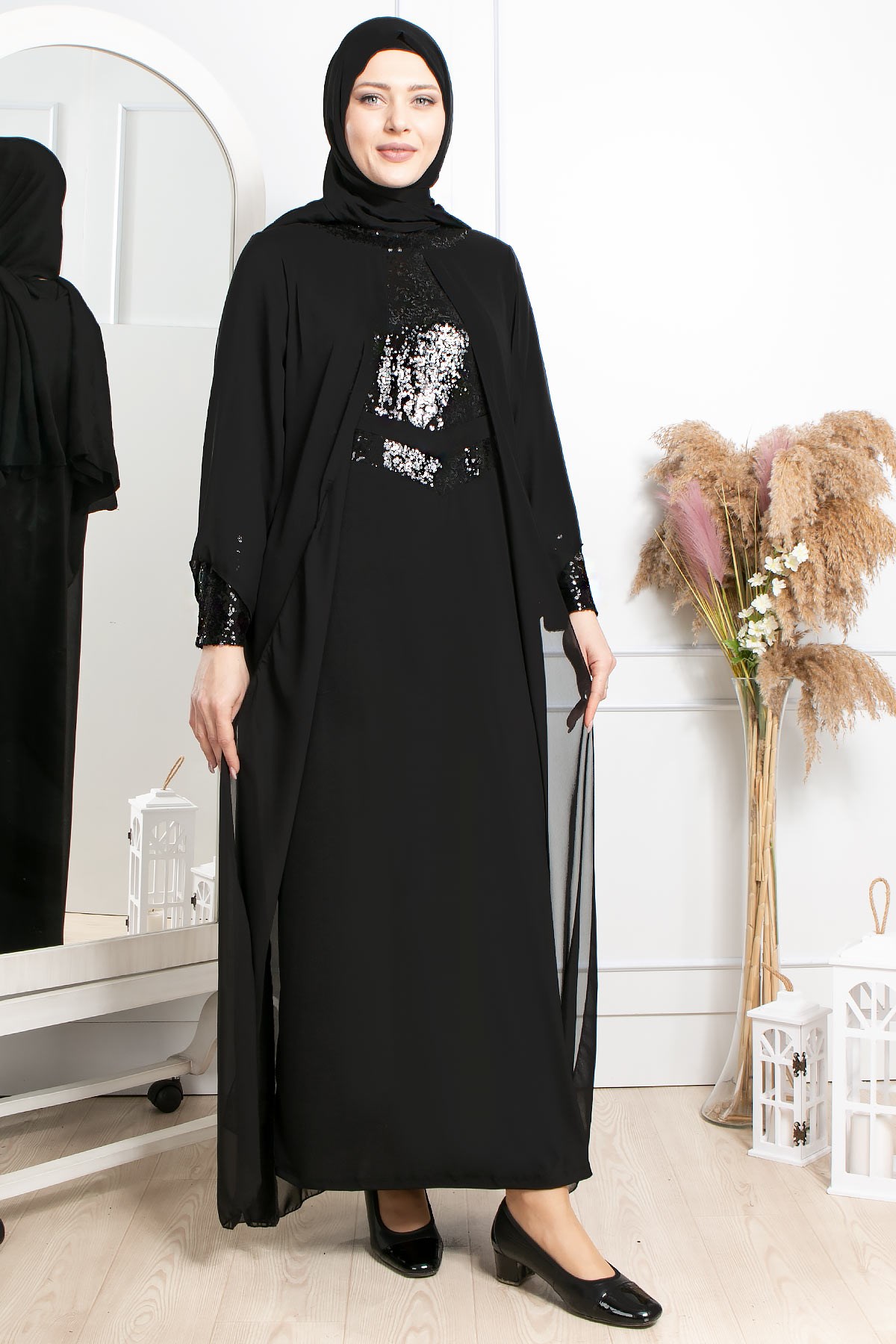 Robe de soirée - Élasthanne - Sans Doublure - Ras du Cou - Noir - FHM640FHM613-SİYAHFahima